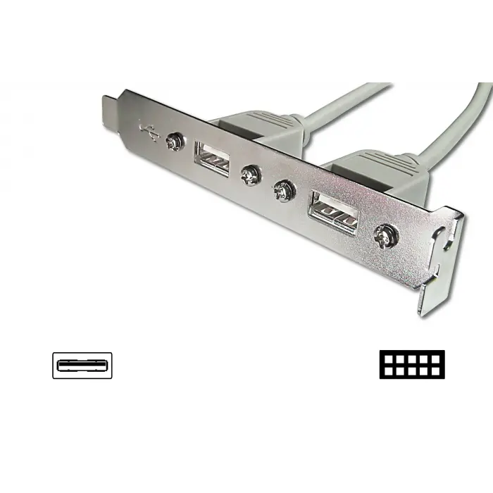 Anakarttaki USB 2.0 Portları (Internal) Slot Brackete (External) Taşıyan Kablo, 2 x USB A Dişi <-> 2 x 5 pin IDC Dişi, 0.25 metre, AWG 28