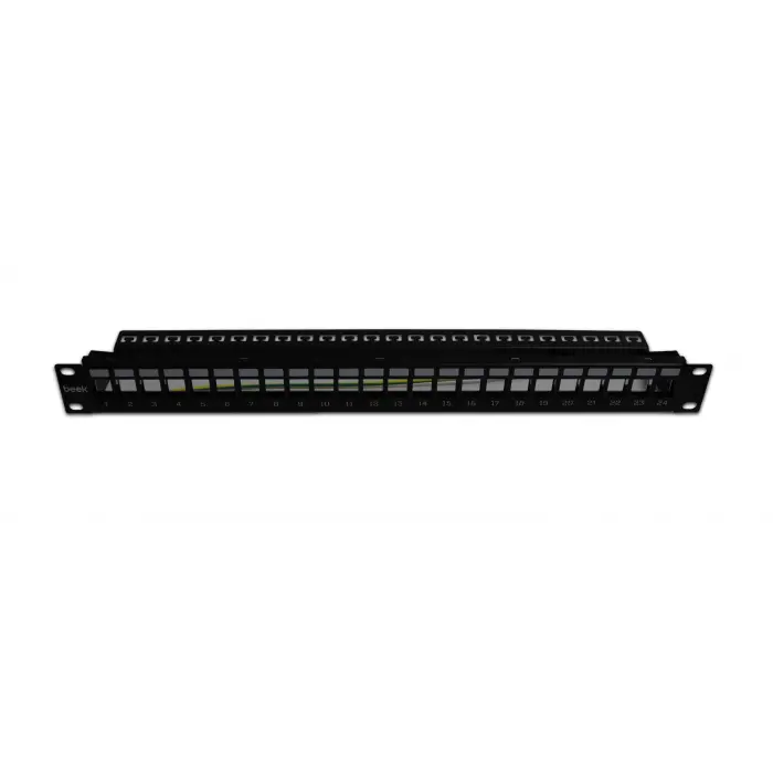 Beek 19  1U 24 port Modüler Patch Panel, Zırhlı/Shielded (Keystone Jacklar haricen temin edilmelidir)<br>Beek 19  1U Modular Patch Panel, 24-port Shielded (keystone jacks not included)