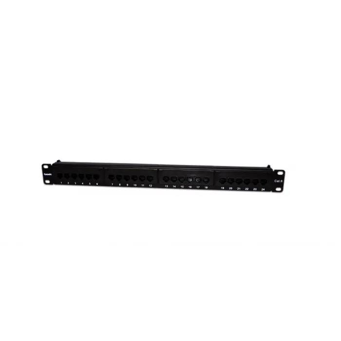 Beek 24 Port Cat6 UTP Patch Panel, 8P8C, Altın Kontak, LSA, 1U, zırhsız/unshielded<br>Beek 24 Port Cat6 UTP Patch Panel, 8P8C, Gold contact,LSA, 1U, unshielded, w.cable holder