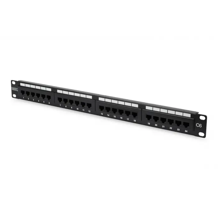 Digitus 19  24 Port Cat-6 UTP Patch Panel, 8P8C, 50 μ (Mikron), Altın Kontak, LSA, 1U, Zırhsız