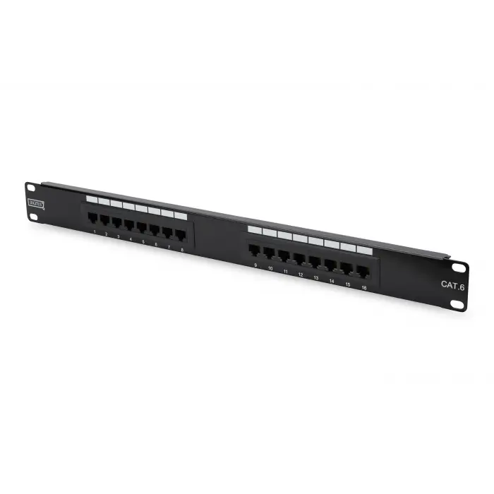 Digitus 19 Inch 16 Port Cat-6 UTP Patch Panel, 50 μ (Mikron), Altın Kontak, Zırhsız