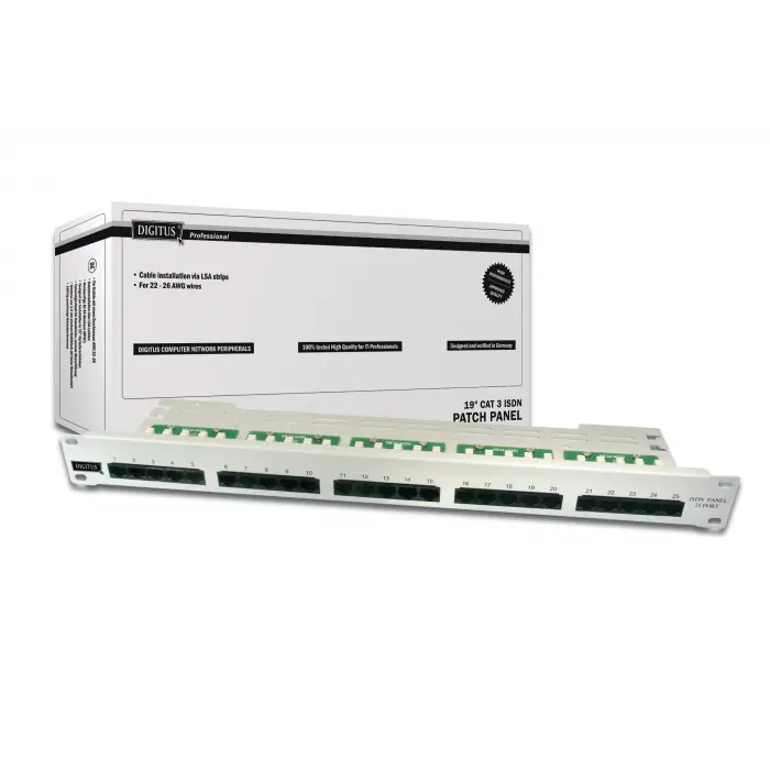Digitus 19 Inch 25 port CAT-3 ISDN Patch Panel, Zırhsız