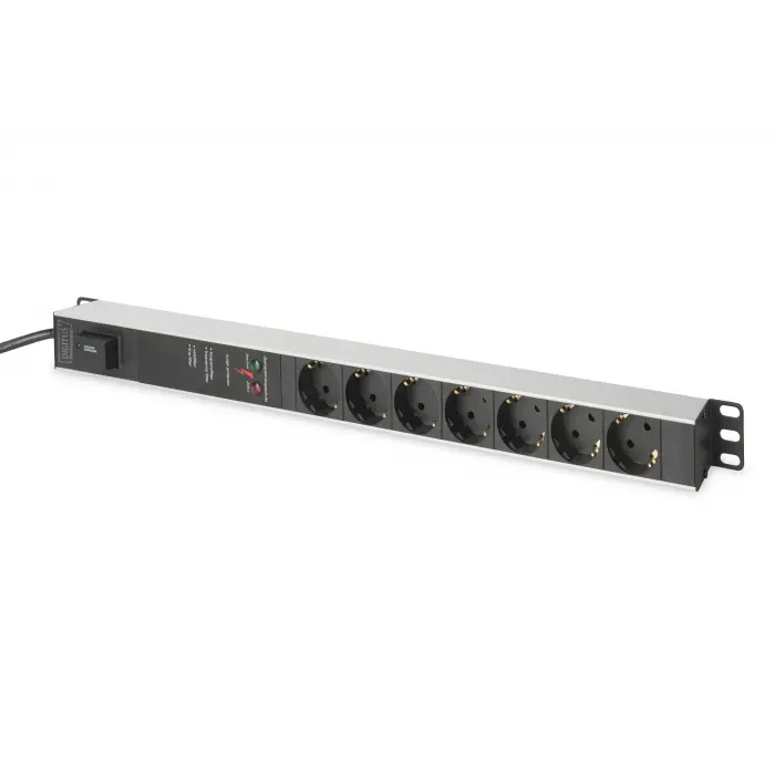 Digitus 1U Alüminyum PDU/Power Distribution Unit (Elektrik Güç Dağıtım Ünitesi), Kabin Tipi, 16A, 4000W, 250VAC 50/60Hz, 7 x CEE 7/7 priz, 2 metre kablolu