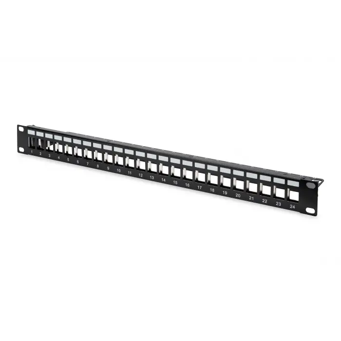 Digitus 24 Port Boş Patch Panel, Zırhlı, 1U Yüksekliğinde, Siyah Renk<br>Digitus Modular Patch Panel, Shielded, 24-port, blank, 1U, rack mount, color black (RAL9005)