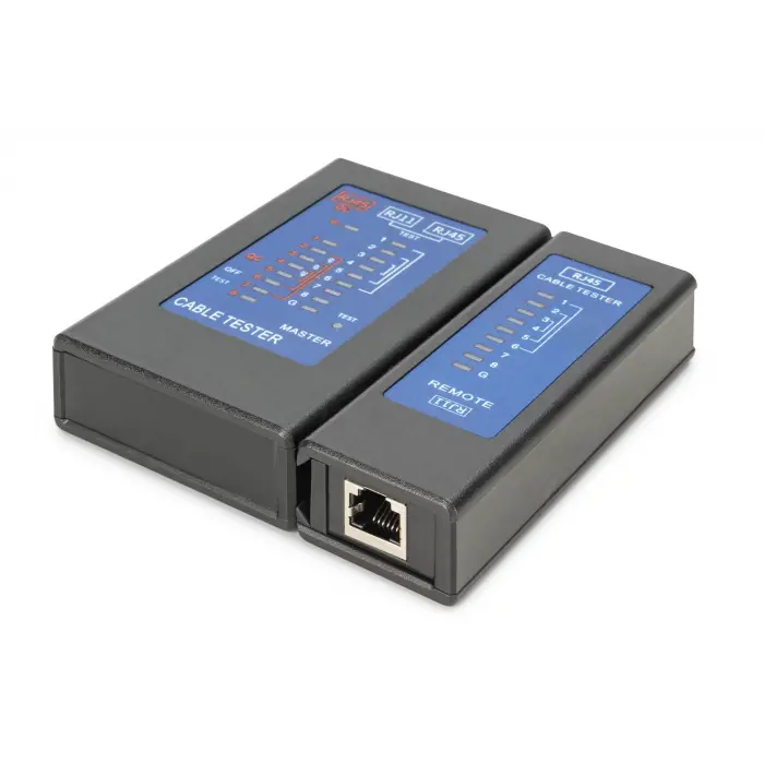 DIGITUS Cable tester, network, RJ45, Single side Tester main device, remote unit, PoE tester, with case