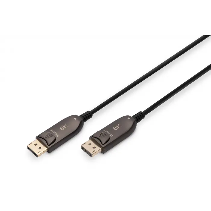 DIGITUS DisplayPort AOC Connection Cable M/M, 15 m, UHD 8K, 8K@60Hz, DP 1.4, gold, bl
