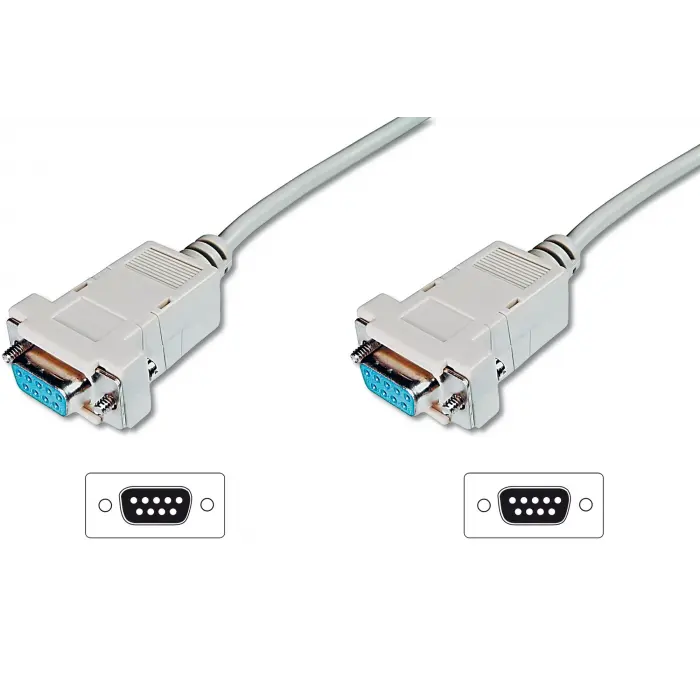Digitus Modem Bağlantı Kablosu, D-Sub9 Dişi - D-Sub9 Dişi, 3 metre, vidalı, bej renk<br>Digitus Zero-Modem connection cable, D-Sub9 F/F, 3.0m, snap-hoods, beige