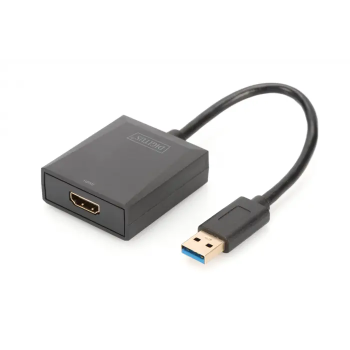 Digitus USB 3.0 <-> HDMI Grafik Adaptörü<br>Giriş: 1 x USB 3.0 USB-A erkek<br>Çıkış: 1 x HDMI A (19-pin) dişi  (Full HD, 1080p)<br>Plastik