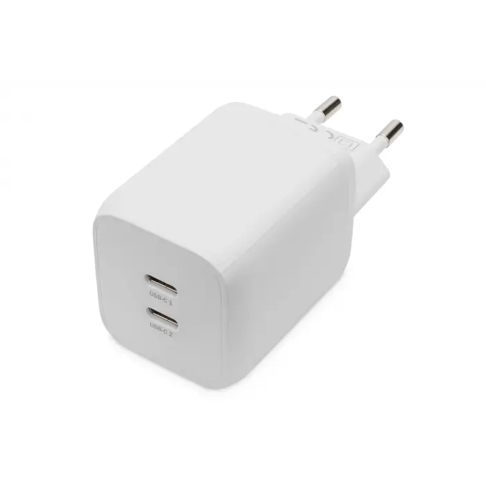 DIGITUS USB-C Mini charger, 2-Port, 65W 2x USB-C, 45W+20W, white