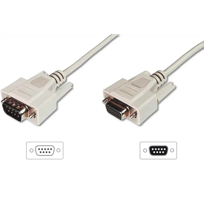 Digitus Veri İletim/Seri Uzatma Kablosu, D-Sub 9 Erkek / D-Sub 9 Dişi, 5 metre, Seri, AWG28, tek kat zırhlı, bej renk<br>Digitus Data Transfer Extension Cable, D-Sub 9 M/F, 5.0m, Serial, Molded