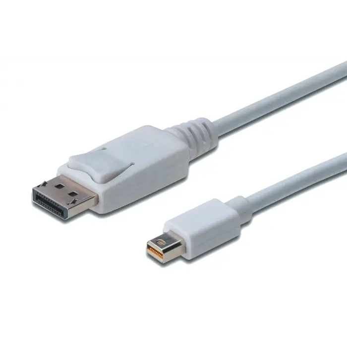 DisplayPort (DP) <-> Mini DisplayPort (mini DP) Bağlantı Kablosu, DP Erkek - mini DP Erkek, 1 metre, kilit mekanizmalı, DP 1.1a uyumlu, UL, beyaz renk