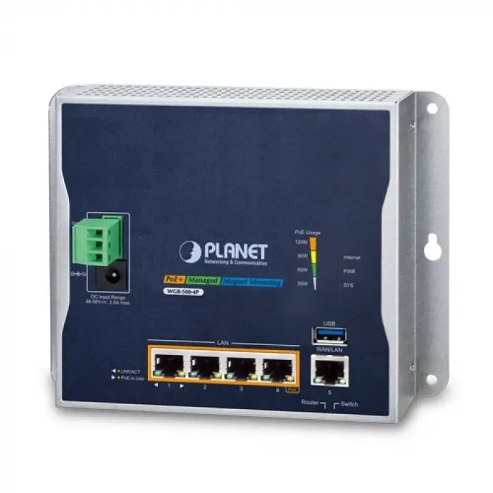 Endüstriyel Duvara Monte Edilebilen Gigabit Router (Industrial Wall-mount Gigabit Router)<br>4-Port 802.3at PoE+