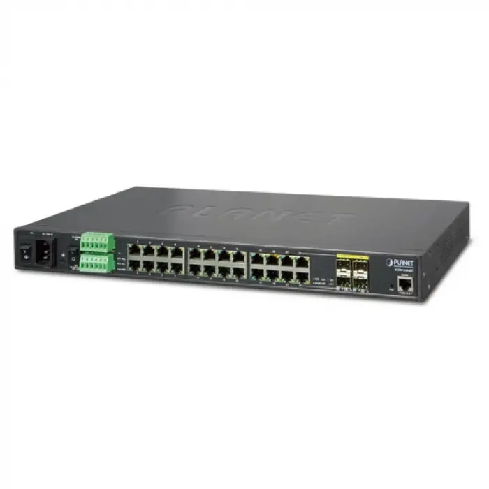 Endüstriyel Tip L2+ Yönetilebilir Ethernet Switch (Industrial L2+ Managed Ethernet Switch)<br>24-Port 10/100/1000T<br>4 x 1000BASE-SX/LX/BX SFP/mini-GBIC yuva (Combo Port-21 ile Port-24