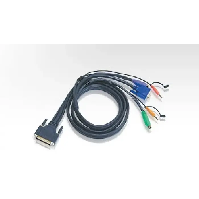 PS/2 KVM (Keyboard/Video Monitor/Mouse) Switch İçin Kablo, 5 metre, 1 x DB-25 erkek <-> 1 x Monitör 15 pin HDB erkek, 1 x Klavye 6 pin Mini-Din erkek, 1 x Mouse 6 pin Mini-Din erkek, 2 x Audio y