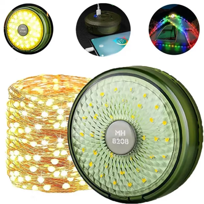 Şarjlı 10 Metre Ledli Şarj Göstergeli 8 Işık Modlu Hareketli Ve Flaşör Modlu Kamp Lambası Led Işık