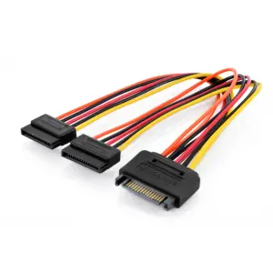 Dahili Y-güç kaynağı kablosu, Erkek/Dişi/Dişi, 0.3 metre,SATA 15-pin - 2 x SATA 15-pin<br>Internal Y-power supply cable M/F/F, 0.3m, SATA 15-pin - 2x SATA 15-pin
