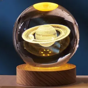 Dekoratif Satürn Tasarımlı Işıklı Cam Küre