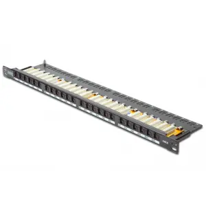Digitus 19  24 port Cat-6 UTP Patch Panel, 8P8C, LSA, 0,5U boyut, tozdan korumak için kapaklı, zırhsız, siyah renk