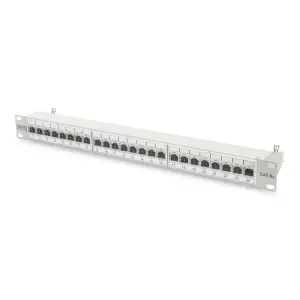 Digitus 19 Inch 24 Port Cat-6a EA Sınıfı FTP Patch Panel, Zırhlı, 1U, tozdan korumak için kapaklı, 8P8C, gri RAL 7035 renk