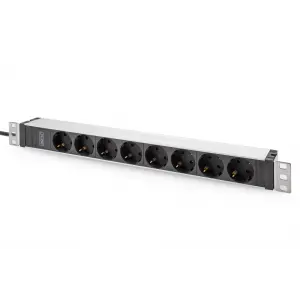 Digitus 1U Aluminyum PDU, 19  Rack Kabine Monte Edilebilir, 8 x priz çıkışlı, 2 metre güç kablolu, C320 priz yuvası, voltaj değeri 250 VAC 50 / 60 Hz, akım 16A, maksimum güç 4000 WDigitus 1