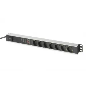Digitus 1U Alüminyum PDU/Power Distribution Unit (Elektrik Güç Dağıtım Ünitesi), Kabin Tipi, 16A, 4000W, 250VAC 50/60Hz, 7 x CEE 7/7 priz, 2 metre kablolu