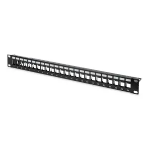 Digitus 24 Port Boş Patch Panel, Zırhlı, 1U Yüksekliğinde, Siyah Renk<br>Digitus Modular Patch Panel, Shielded, 24-port, blank, 1U, rack mount, color black (RAL9005)