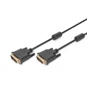 Digitus DVI Bağlantı Kablosu, DVI-D (24+1) Erkek <=>> DVI-D (24+1) Erkek, 2x ferrit, 5 metre, DVI-D Dual Link, siyah renk<br>Digitus DVI connection cable, DVI(24+1), 2x ferrit M/M, 5.0m,