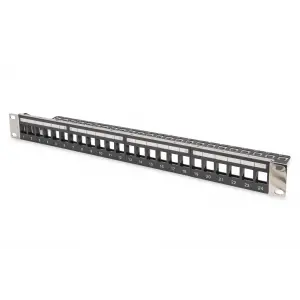 Digitus Modüler Patch Panel, zırhlı, 24-port boş, 1U, kabinete monte edilebilir, şeffaf etiket alanına sahip, siyah renk<br>Digitus Modular Patch Panel, shielded, 24-port blank, 1U, Rack Mount,