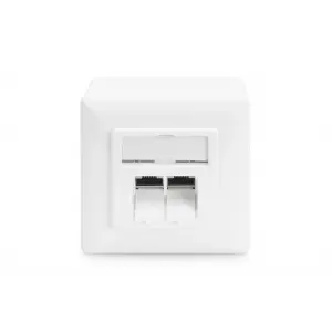 Digitus Sıva Üstü İkili CAT.6 RJ-45 Priz, Shielded (Zırhlı), 2 x RJ45, 8P8C, LSA, Beyaz renk RAL 9010<br>Digitus CAT 6 Wall Outlet, Shielded, 2x RJ45 8P8C, LSA, pure white, surface mount