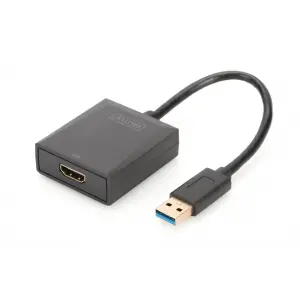 Digitus USB 3.0 <-> HDMI Grafik Adaptörü<br>Giriş: 1 x USB 3.0 USB-A erkek<br>Çıkış: 1 x HDMI A (19-pin) dişi  (Full HD, 1080p)<br>Plastik