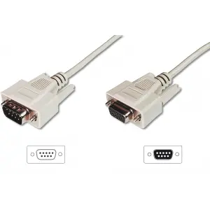 Digitus Veri İletim/Seri Uzatma Kablosu, D-Sub 9 Erkek / D-Sub 9 Dişi, 2 metre, Seri, AWG28, tek kat zırhlı, bej renk<br>Digitus Data Transfer Extension Cable, D-Sub 9 M/F, 2.0m, Serial, Molded