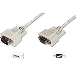 Digitus Veri İletim/Seri Uzatma Kablosu, D-Sub 9 Erkek / D-Sub 9 Dişi, 3 metre, Seri, AWG28, tek kat zırhlı, bej renk<br>Digitus Data Transfer Extension Cable, D-Sub 9 M/F, 3.0m, Serial, Molded