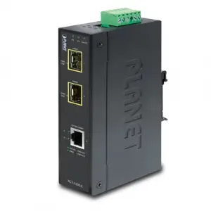 Endüstriyel Tip Media Converter<br>1-port 10/100/1000T <-> 2-port 1000Base-SX/LX/BX SFP/mini-GBIC yuva (Port-1 ve Port-2)<br>IP-30, -40 ile 75 Derece C<br>Industrial 10/100/