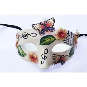 ve Çiçek İşlemeli Venedik Maskesi Kırmızı Renk 10x18 cm