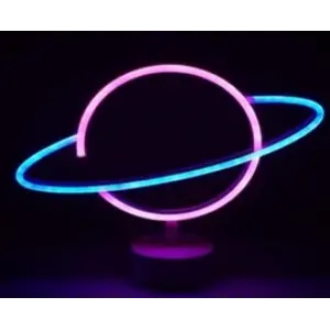 Neon Işıklı Satürn Lamba Pil+Usb
