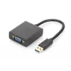 Digitus USB 3.0 <-> VGA Grafik Adaptörü<br>Giriş: 1 x USB 3.0 USB-A erkek<br>Çıkış:  1 x VGA (HD15) dişi (Full HD, 1080p)<br>Plastik