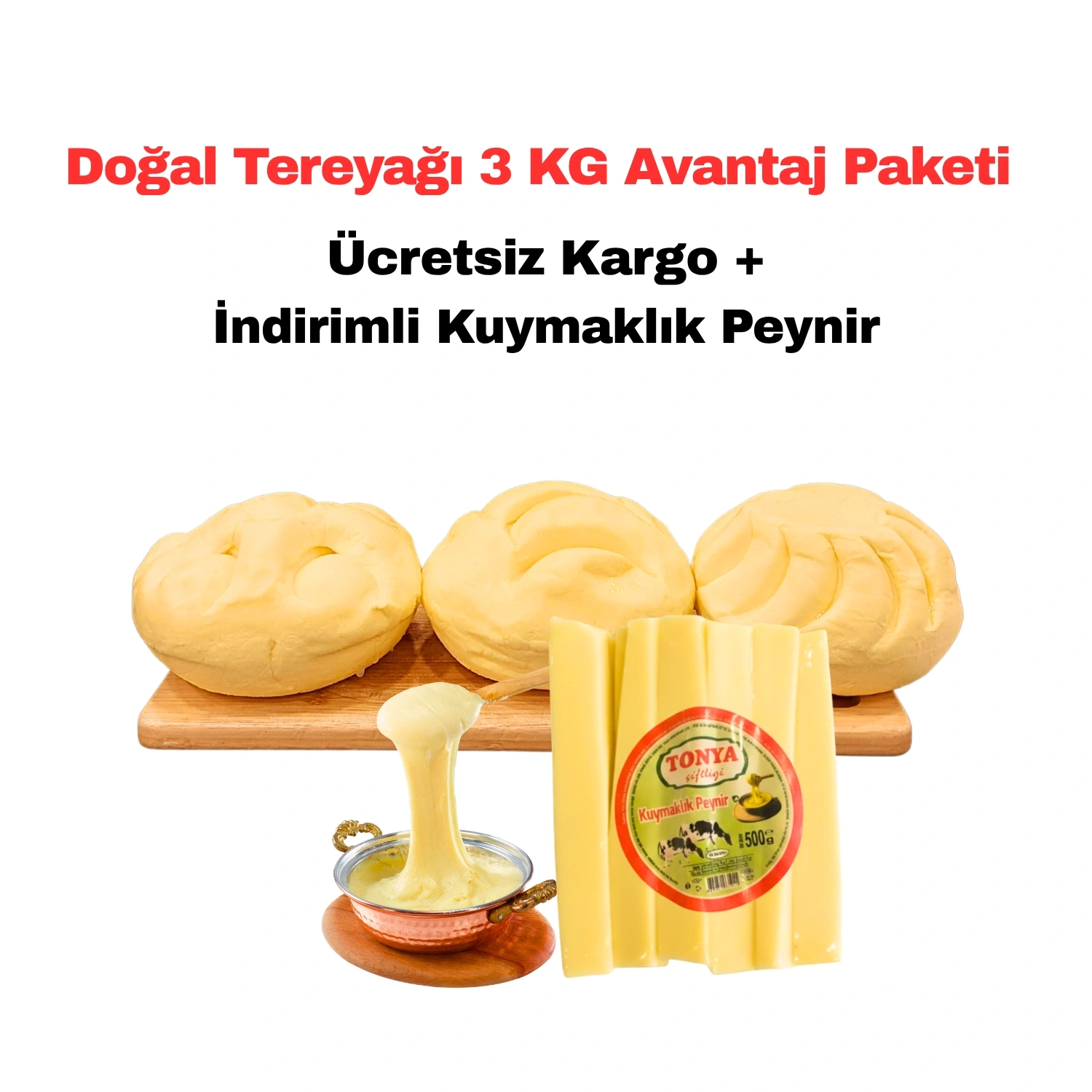 Doğal Tereyağı 3 KG Avantaj Paketi + Ücretsiz Kargo + İndirimli Kuymaklık Peynir