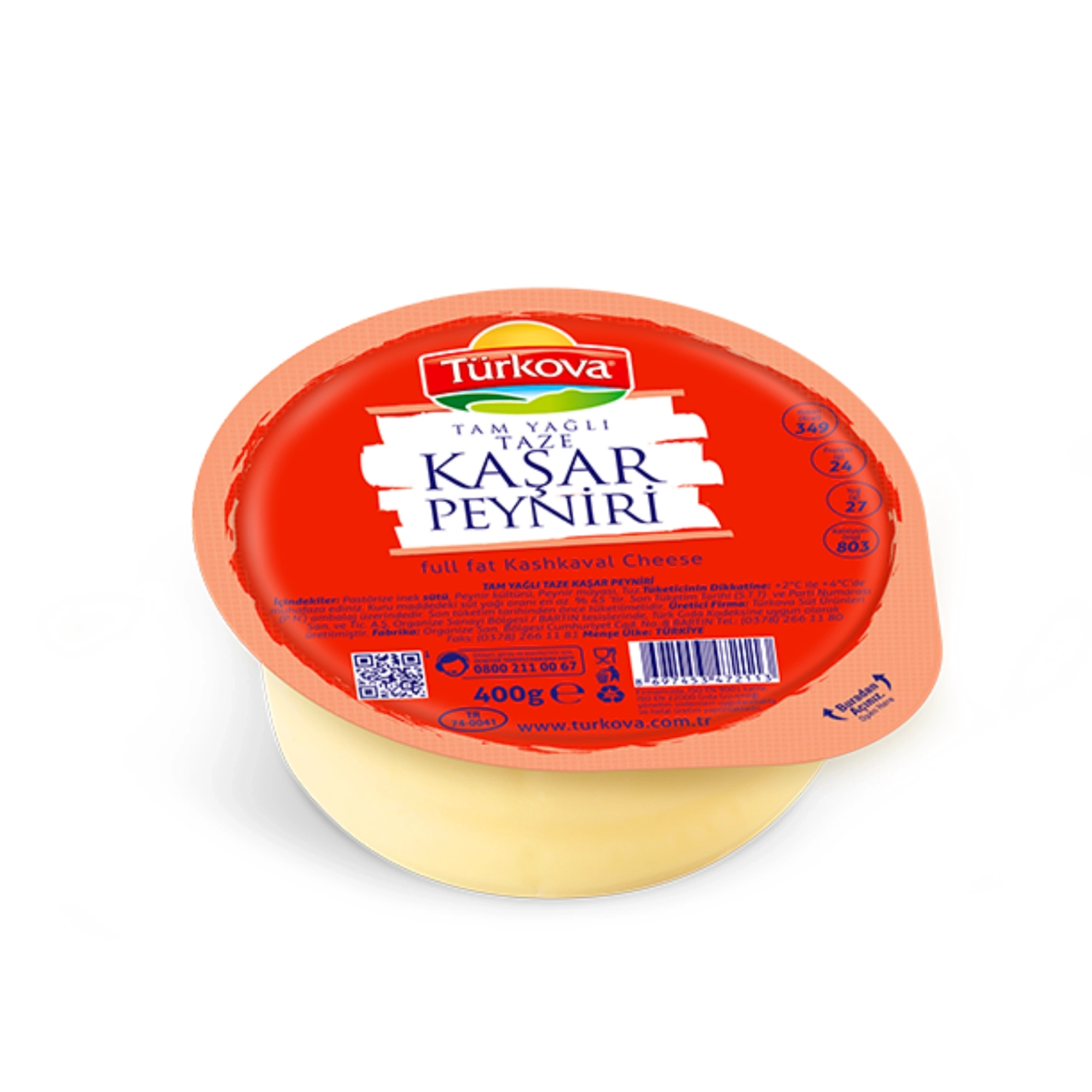 Türkova Tam Yağlı Taze Kaşar Peyniri 400 Gr