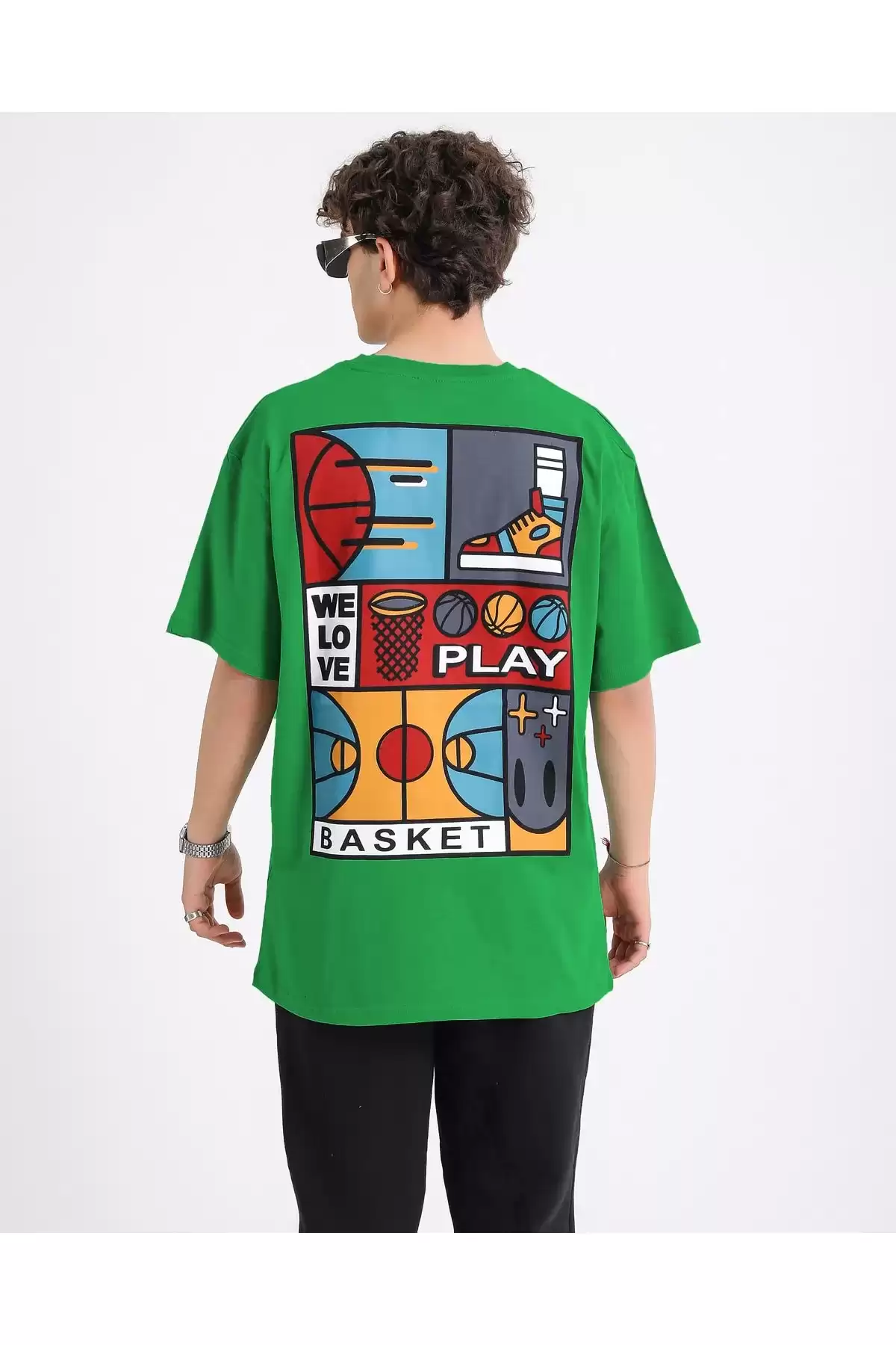 Basketbol Temalı Oversize T-shirt Yeşil