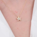 14 Ayar Altın Minimal Taşlı Yıldız Kolye 509