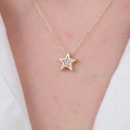 14 Ayar Altın Minimal Taşlı Yıldız Kolye 509