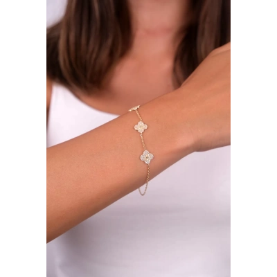 14 Ayar Altın Taşlı Üçlü Yonca Bileklik 24