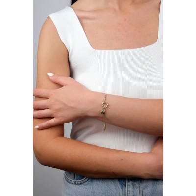 14 Ayar Altın Yıldız Sallantılı Balık Sırtı Bileklik 22