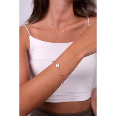 14 Ayar Altın Nazar Boncuklu Yonca Bileklik 41