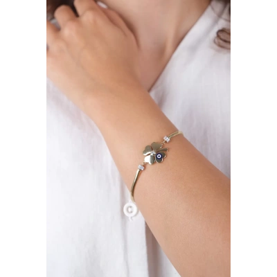 14 Ayar Altın Balıksırtı Zincirli Yonca Bileklik 224