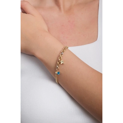 14 Ayar Altın Üç Renkli Sallantılı Bileklik 93