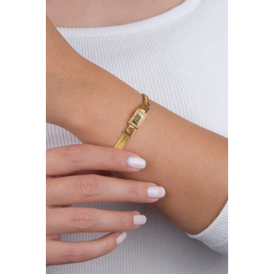 14 Ayar Altın Hasır Desenli Zincir Bileklik 82