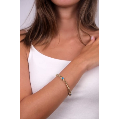 14 Ayar Altın Üçlü Göz Nazar Bileklik 46