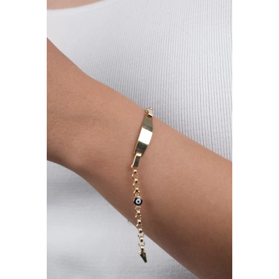 14 Ayar Altın Nazar Boncuklu Çocuk Künyesi 17