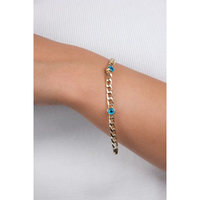 14 Ayar Altın Üç Nazar Boncuklu Çocuk Bileklik 6